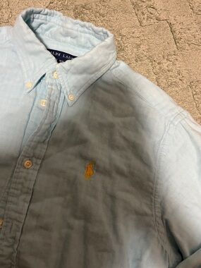 Ralph Lauren Light Blue Button-Down Oxford Shirt with Yellow Polo Logo